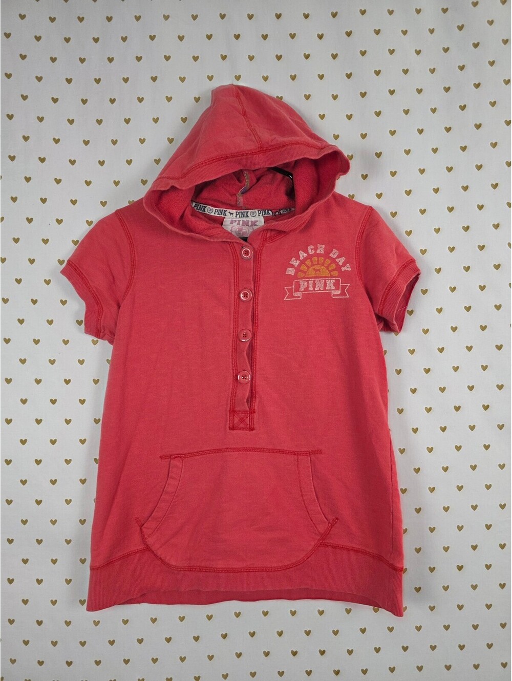 Vintage Victoria's Secret PINK Beach Bum Short Sleeve Hoodie Top M